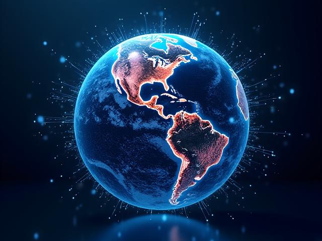 Représentation numérique artistique d'un globe terrestre se désintégrant en points de données, symbolisant la fusion de la culture mondiale et de la technologie