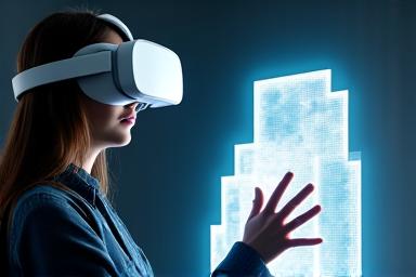 Un utilisateur portant un casque de réalité virtuelle explorant un environnement 3D archéologique.